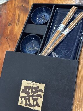 Blue Ceramic Sushi Set with Chopsticks - Elegant Home Dining